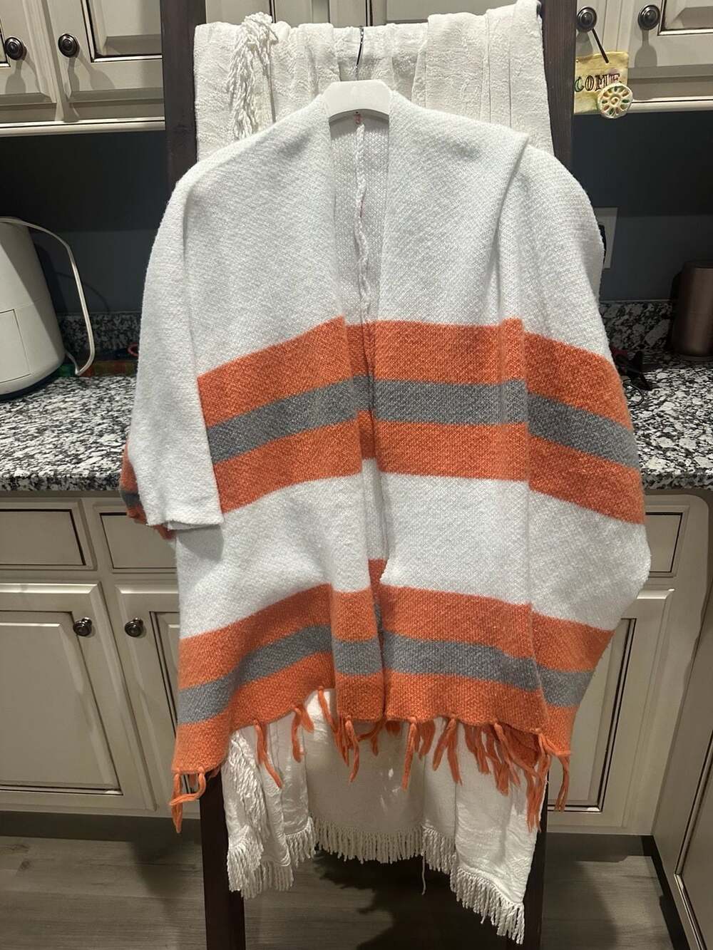 SHEIN Striped Poncho Size XS Orange White Grey Fringe